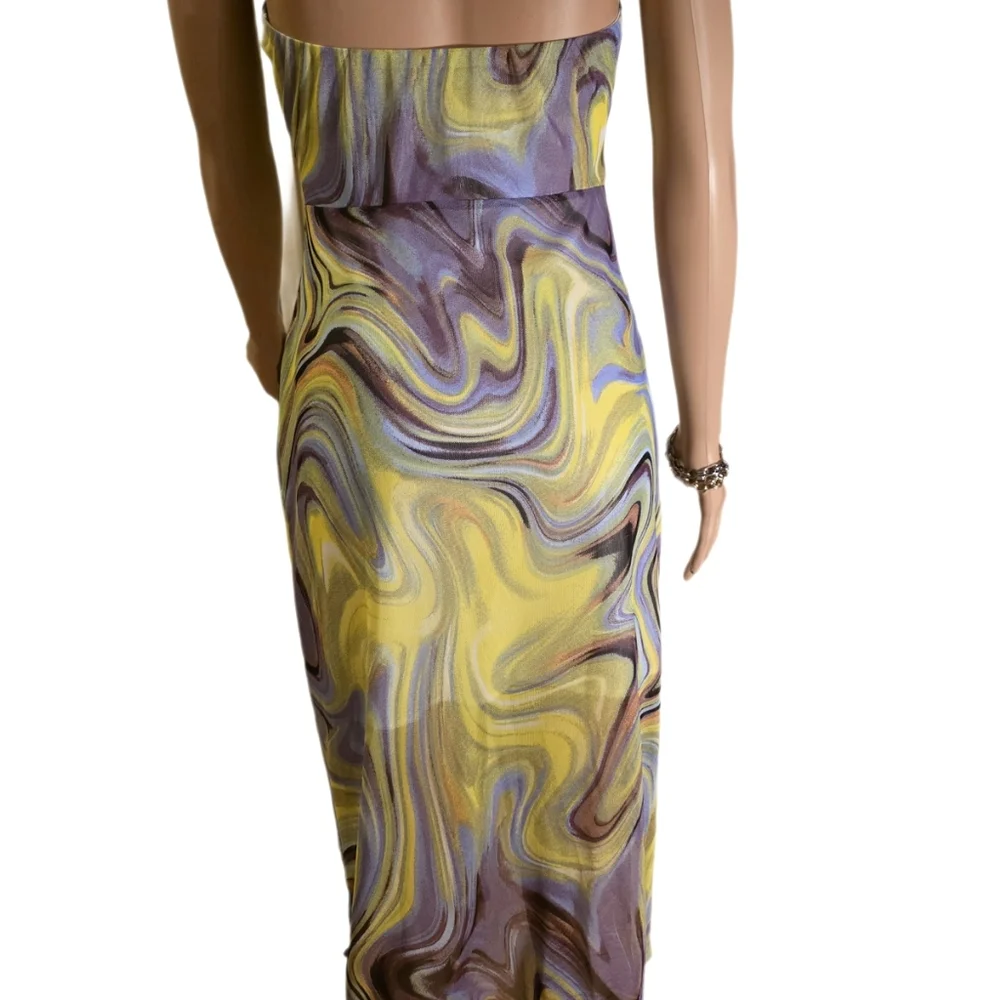 Urban Outfitters Uo Sol Mesh Strapless Midi Dress Tie Up Front With Slit, Sz SP - Picture 8 of 10